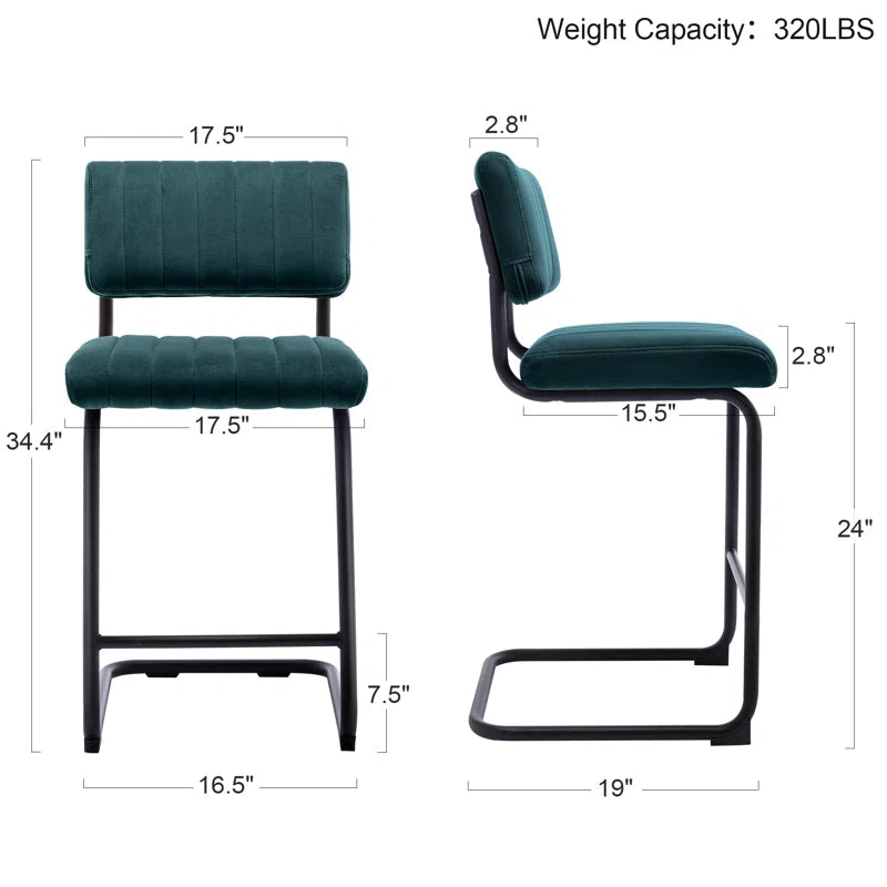 Ambrine Low Back Tufted Velvet Upholstered Counter/Bar Stool with Steel Sled Frame (Set of 2)