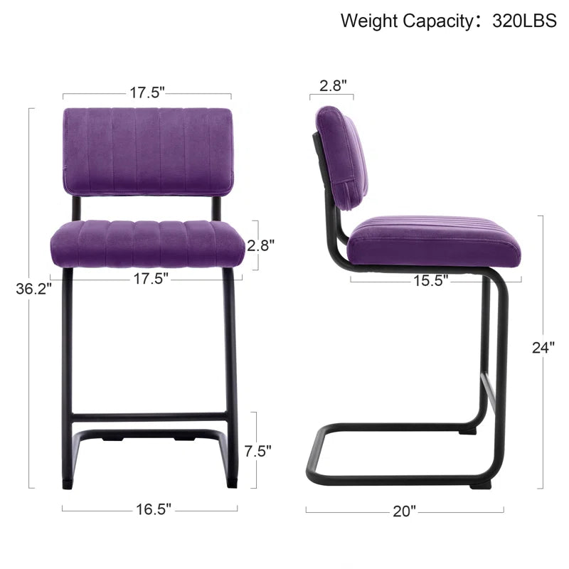 Ambrine Low Back Tufted Velvet Upholstered Counter/Bar Stool with Steel Sled Frame (Set of 2)