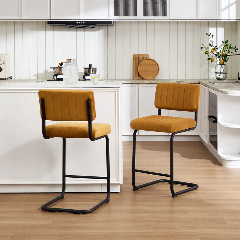 Ambrine Low Back Tufted Velvet Upholstered Counter/Bar Stool with Steel Sled Frame (Set of 2)