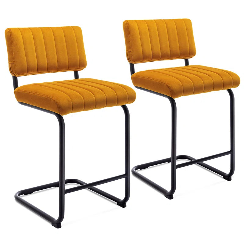 Ambrine Low Back Tufted Velvet Upholstered Counter/Bar Stool with Steel Sled Frame (Set of 2)