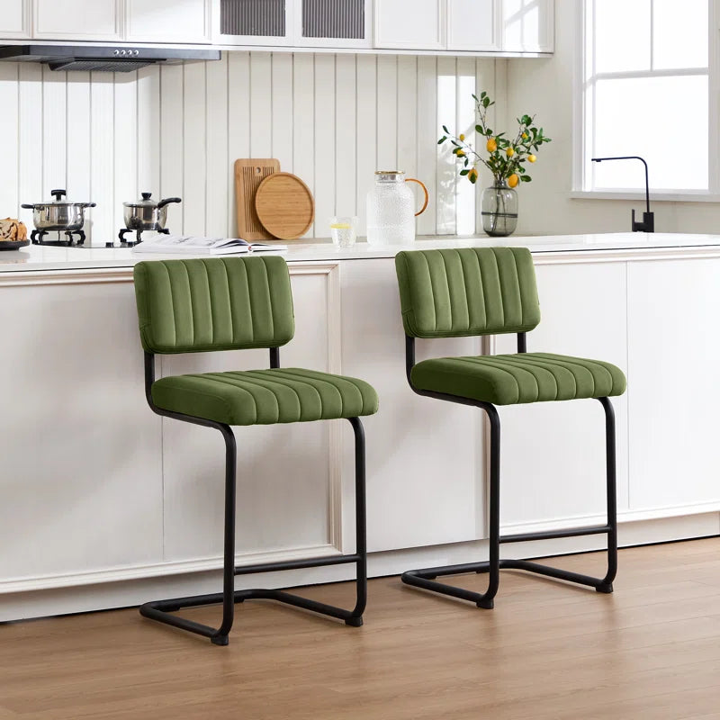 Ambrine Low Back Tufted Velvet Upholstered Counter/Bar Stool with Steel Sled Frame (Set of 2)