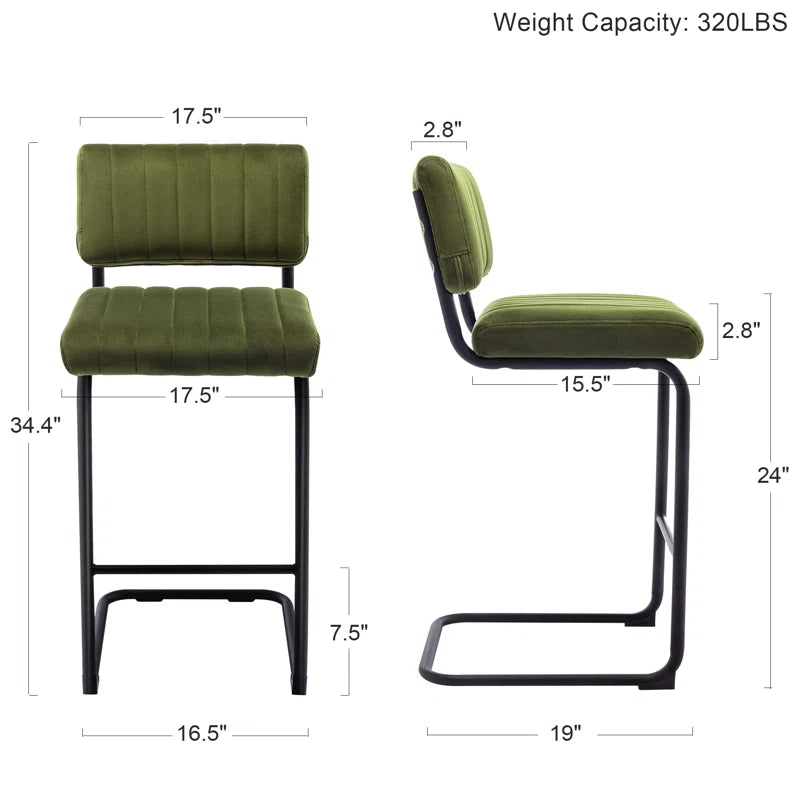 Ambrine Low Back Tufted Velvet Upholstered Counter/Bar Stool with Steel Sled Frame (Set of 2)