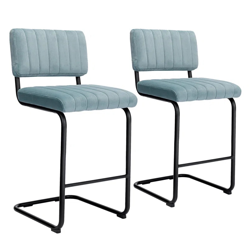 Ambrine Low Back Tufted Velvet Upholstered Counter/Bar Stool with Steel Sled Frame (Set of 2)