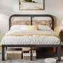 Amylia Heavy Duty Anti-Sway 14-Inch Steel Tube Iron Bed with Solid Wood Panel 40'' Headboard