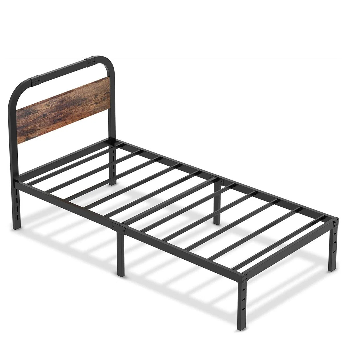 Amylia Heavy Duty Anti-Sway 14-Inch Steel Tube Iron Bed with Solid Wood Panel 40'' Headboard