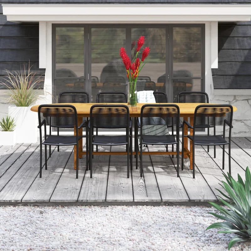 Anautica 8 - Person Teak Metal Patio Dining Set with Extendable Oval Table
