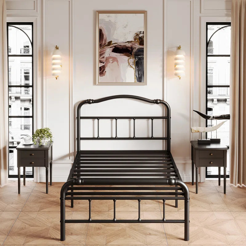 Ashwyn Heavy Duty Steel Slat Bed Frame with 18" High, Vintage Style, Anti Sway and Squeak Resistant