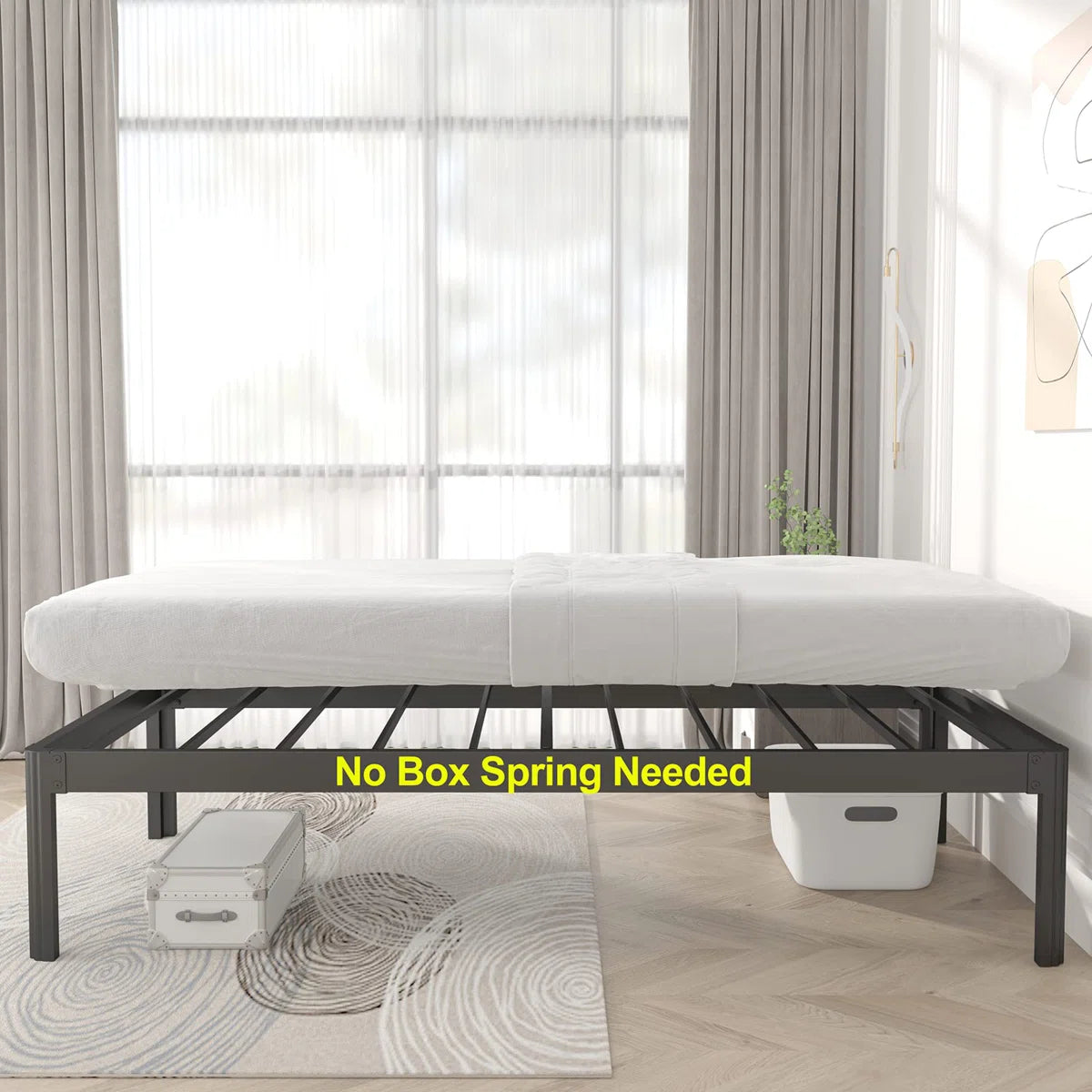 Ashwyn Verret Reinforced High Load-Bearing Frame Type Iron Bed with Anti-Shaking Design