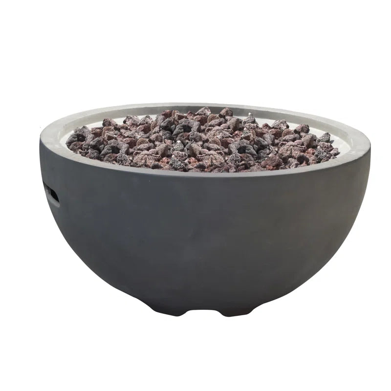 Aswaldi 27" Outdoor Light Grey Concrete Fire Bowl 50,000 BTU - Includes Lava Rocks & PVC Cover
