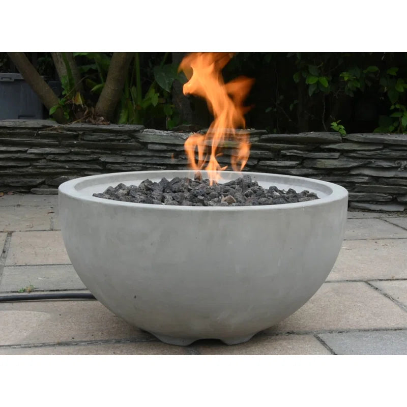 Aswaldi 27" Outdoor Light Grey Concrete Fire Bowl 50,000 BTU - Includes Lava Rocks & PVC Cover