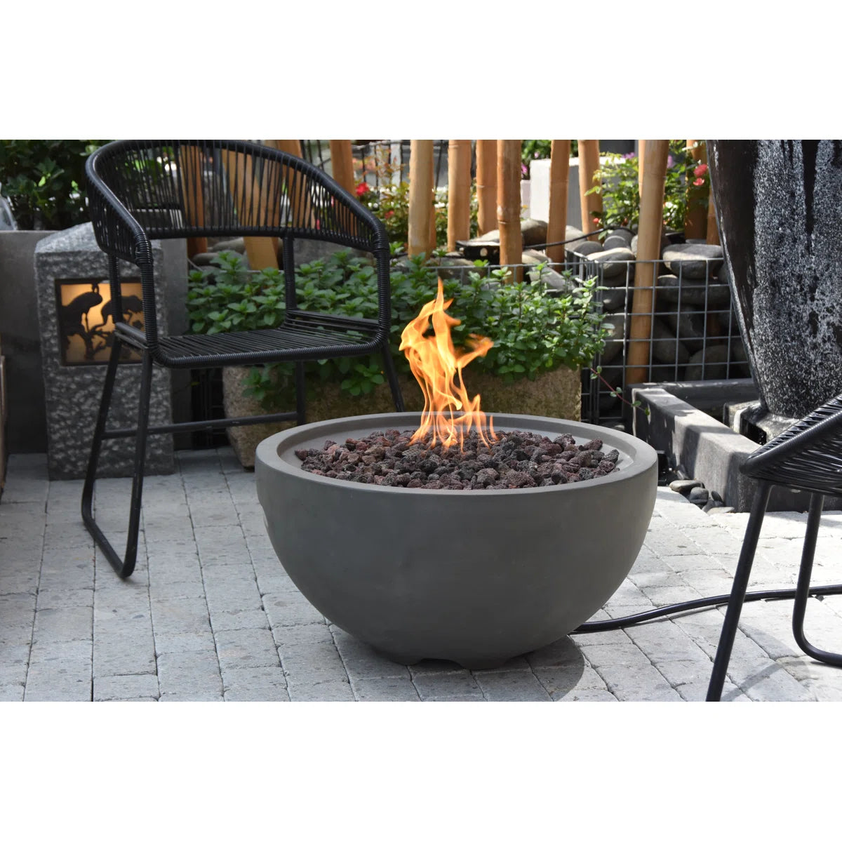 Aswaldi 27" Outdoor Light Grey Concrete Fire Bowl 50,000 BTU - Includes Lava Rocks & PVC Cover