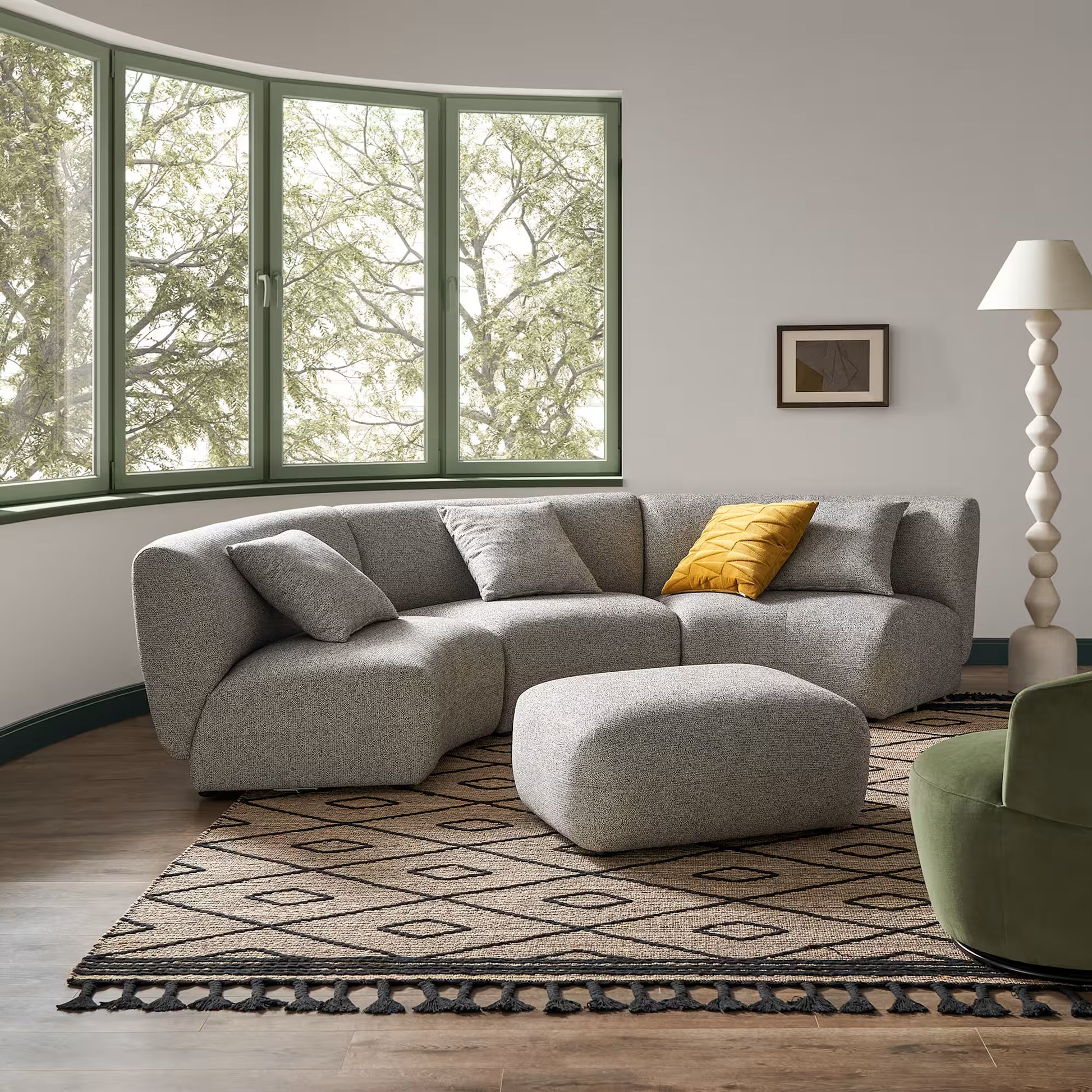 Auburn Performance Fabric Armless Curve Sofa with Ottoman