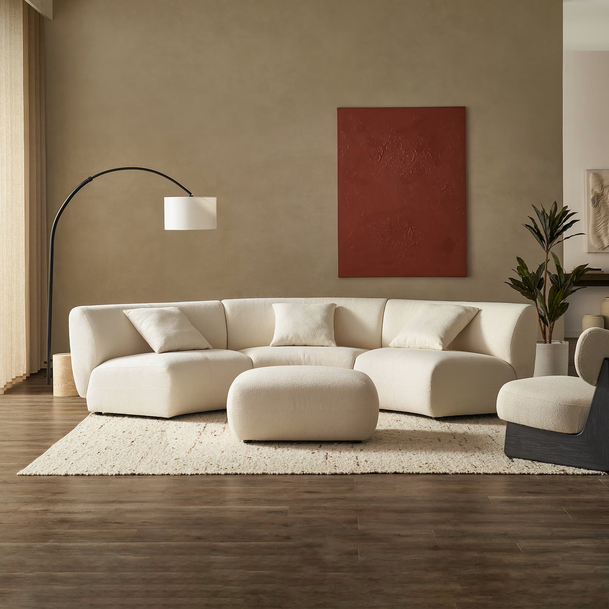 Auburn Performance Fabric Armless Curve Sofa with Ottoman
