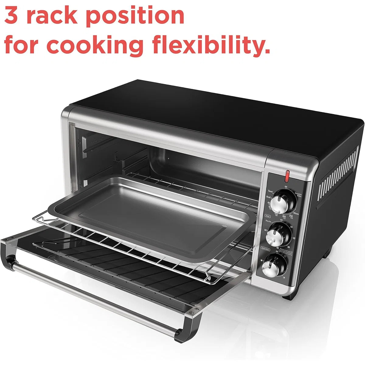 BLACK+DECKER 8-Slice Extra Wide Convection Toaster Oven, TO3250XSB, Fits 9"x13" Oven Pans and 12" Pizza, Stainless Steel/Black