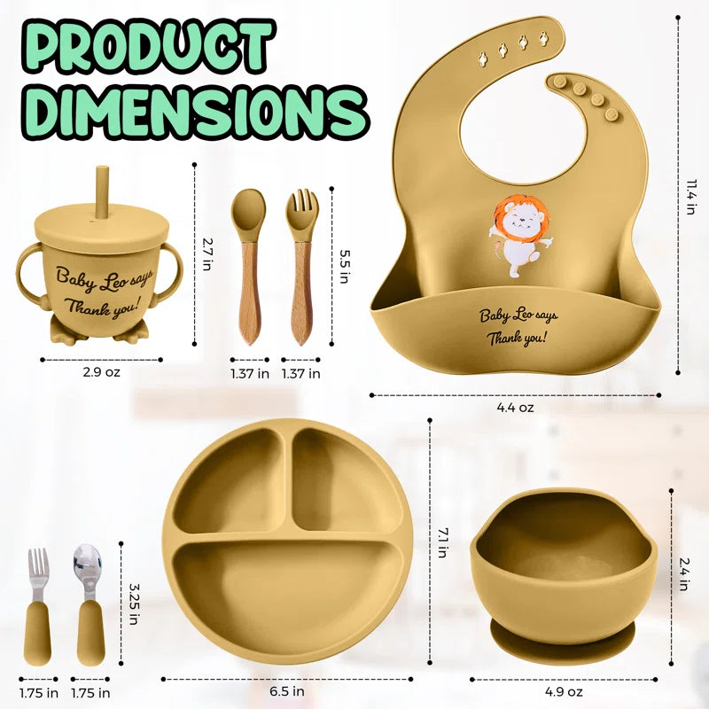 Baby Feeding Set 12 Piece Led Weaning Supplies Suction Bowl And Plate, Divided Plate, Spoon, Fork, Cup, Adjustable Bib Baby Self Feeding Utensils - Baby Feeding Supplies