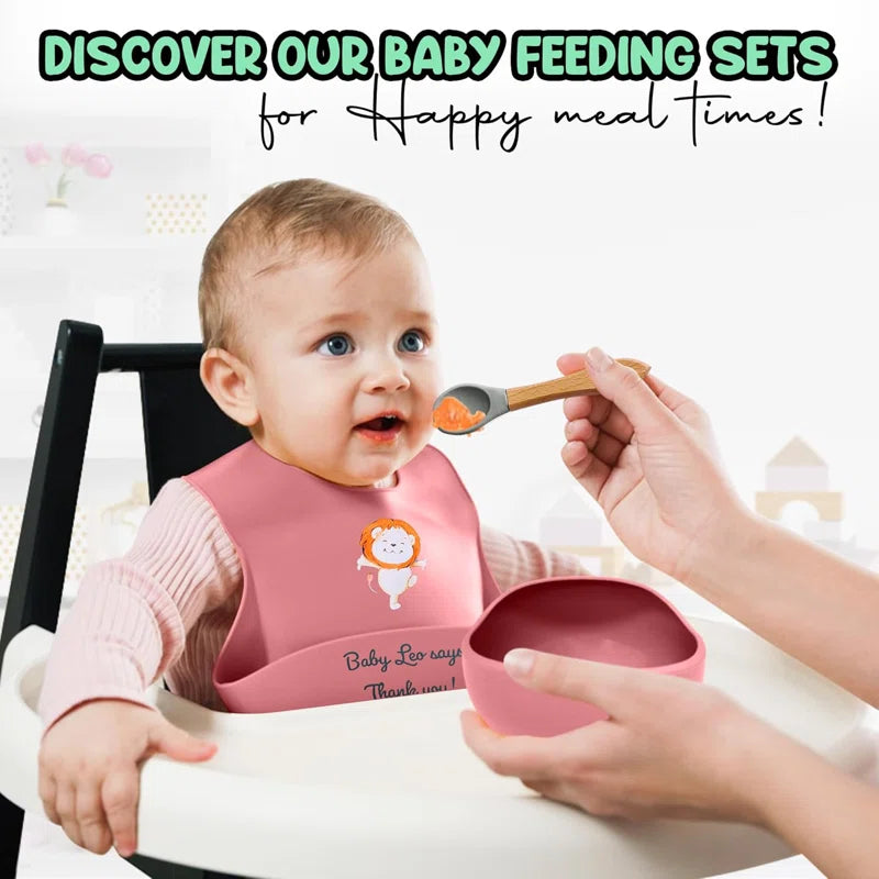 Baby Feeding Set 12 Piece Led Weaning Supplies Suction Bowl And Plate, Divided Plate, Spoon, Fork, Cup, Adjustable Bib Baby Self Feeding Utensils - Baby Feeding Supplies