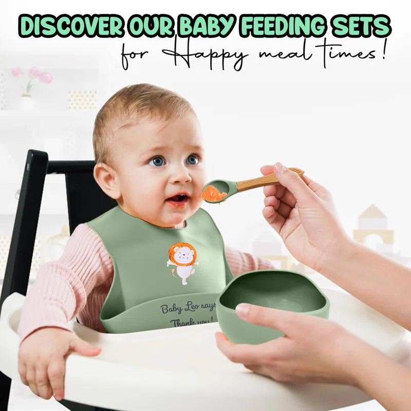 Baby Feeding Set 12 Piece Led Weaning Supplies Suction Bowl And Plate, Divided Plate, Spoon, Fork, Cup, Adjustable Bib Baby Self Feeding Utensils - Baby Feeding Supplies
