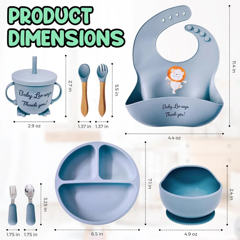 Baby Feeding Set 12 Piece Led Weaning Supplies Suction Bowl And Plate, Divided Plate, Spoon, Fork, Cup, Adjustable Bib Baby Self Feeding Utensils - Baby Feeding Supplies