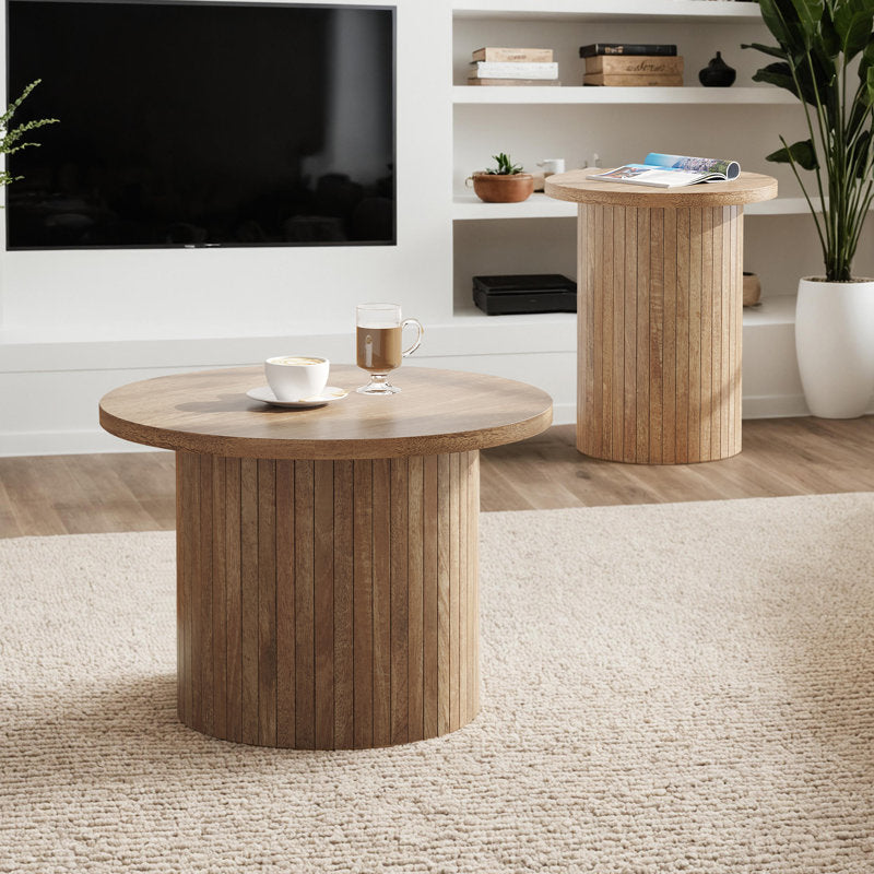 Baheerah Rustic Wood Finish Nesting Coffee Table Set, Oak Wood