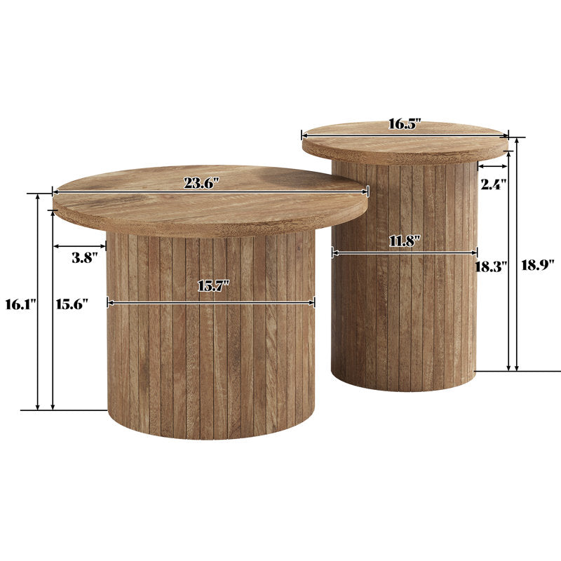 Baheerah Rustic Wood Finish Nesting Coffee Table Set, Oak Wood
