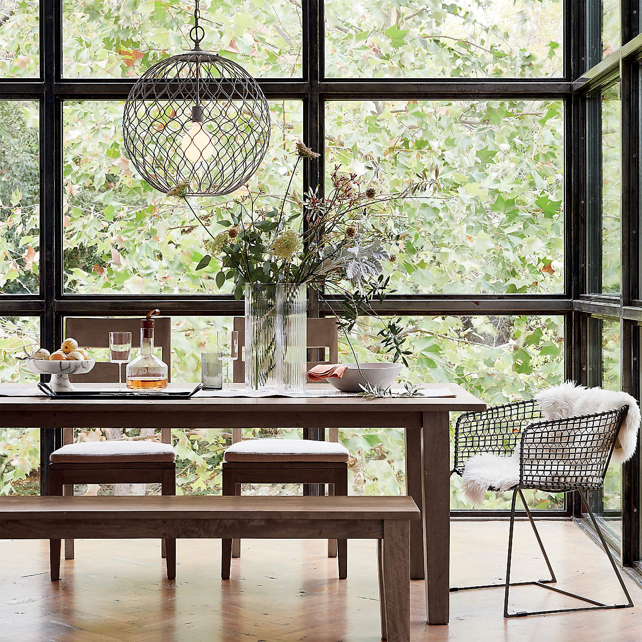 Basque Light Brown Wood Bench with Natural Cushion
