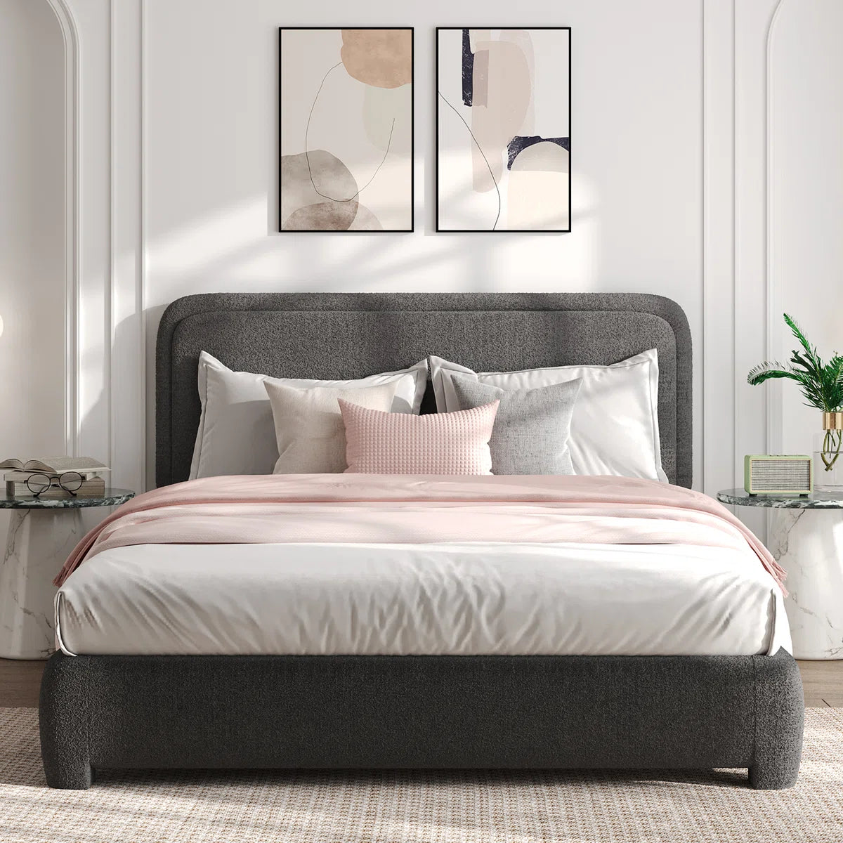Bensu Boucle Upholstered Platform Bed