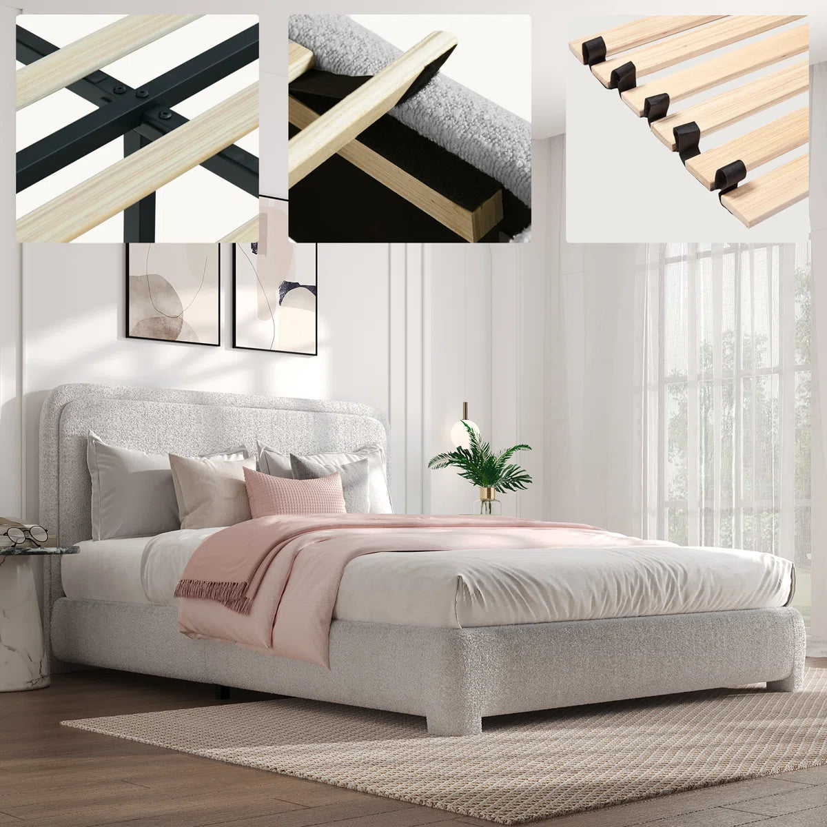 Bensu Boucle Upholstered Platform Bed