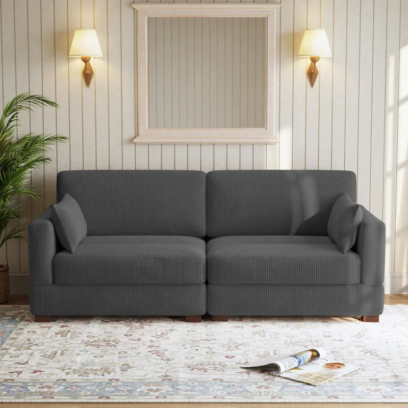 Bentura Upholstered Gray Corduroy Modular Sofa with Pillow Back and Solid Wood Legs