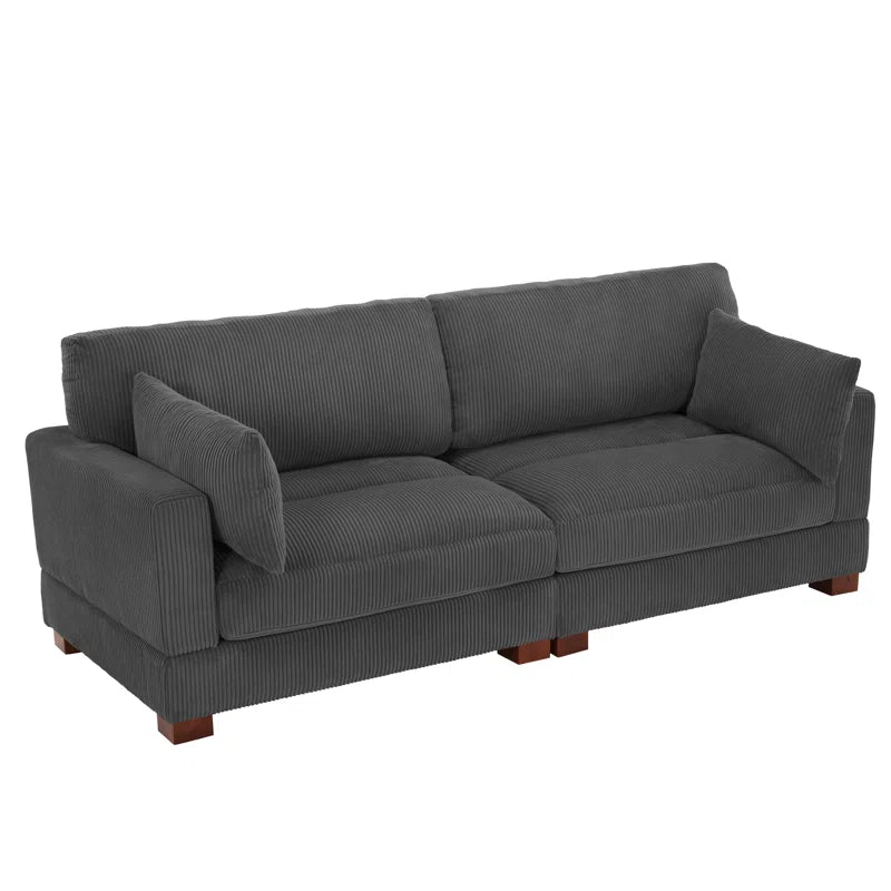 Bentura Upholstered Gray Corduroy Modular Sofa with Pillow Back and Solid Wood Legs