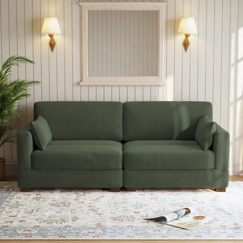 Bentura Upholstered Gray Corduroy Modular Sofa with Pillow Back and Solid Wood Legs