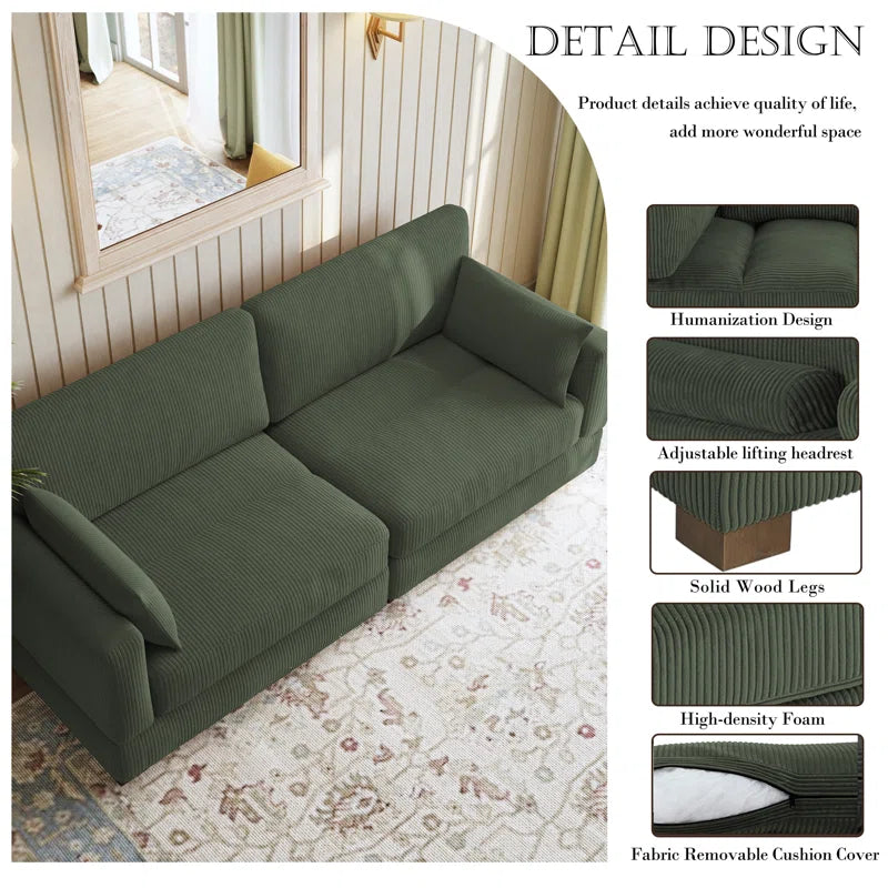 Bentura Upholstered Gray Corduroy Modular Sofa with Pillow Back and Solid Wood Legs