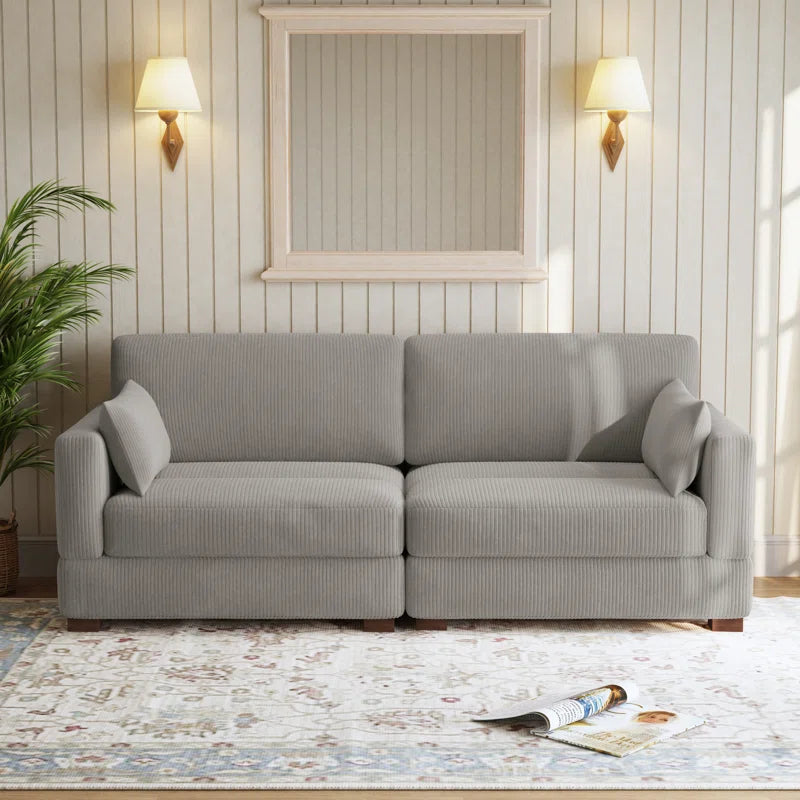 Bentura Upholstered Gray Corduroy Modular Sofa with Pillow Back and Solid Wood Legs
