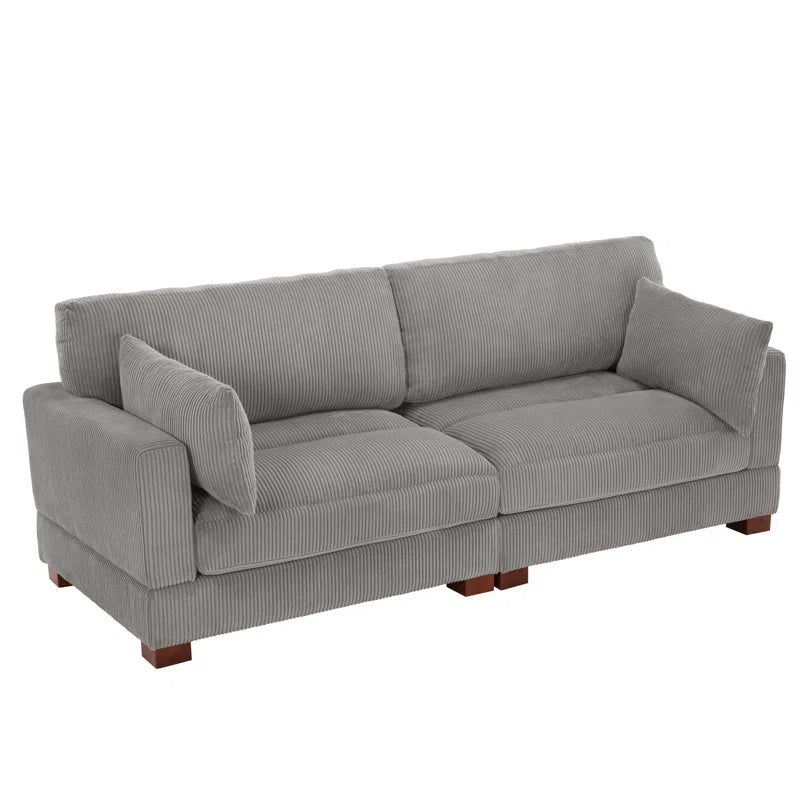 Bentura Upholstered Gray Corduroy Modular Sofa with Pillow Back and Solid Wood Legs