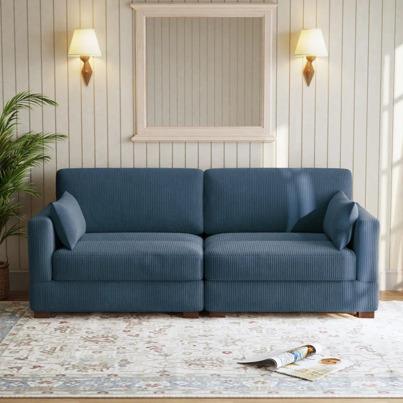Bentura Upholstered Gray Corduroy Modular Sofa with Pillow Back and Solid Wood Legs