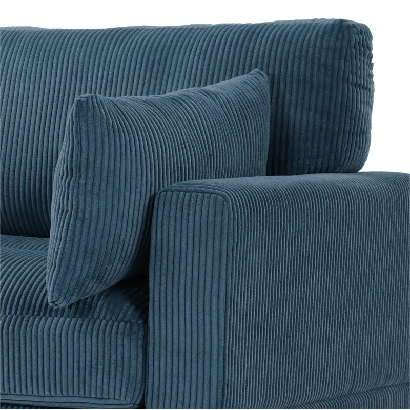 Bentura Upholstered Gray Corduroy Modular Sofa with Pillow Back and Solid Wood Legs