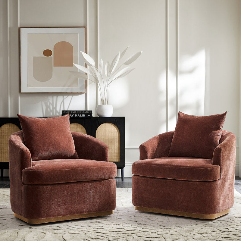 Berklie 31"W Modern Chenille Swivel Armchair With Ergonomic Backrest and Solid Wood Legs Set of 2