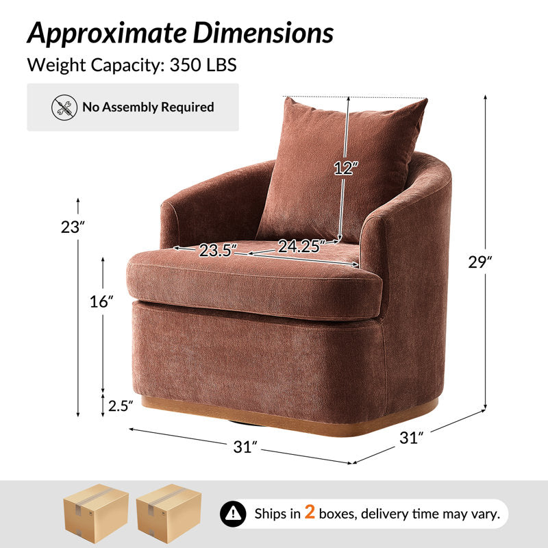 Berklie 31"W Modern Chenille Swivel Armchair With Ergonomic Backrest and Solid Wood Legs Set of 2