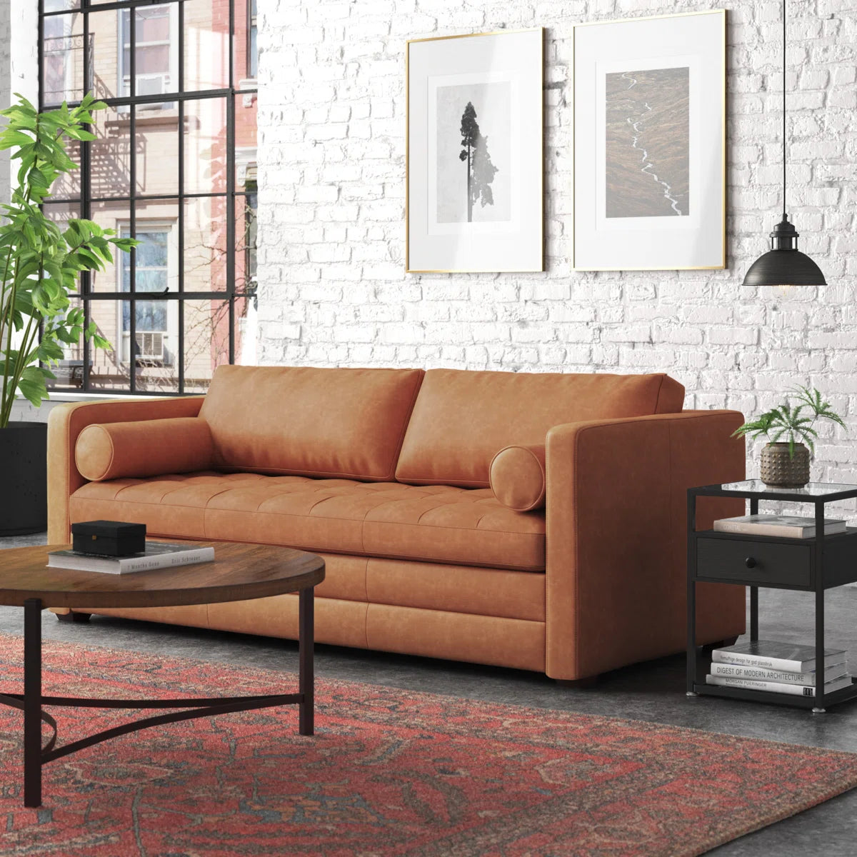 Bismarck 82'' Full-Grain Genuine Italian Leather Sleeper Sofa