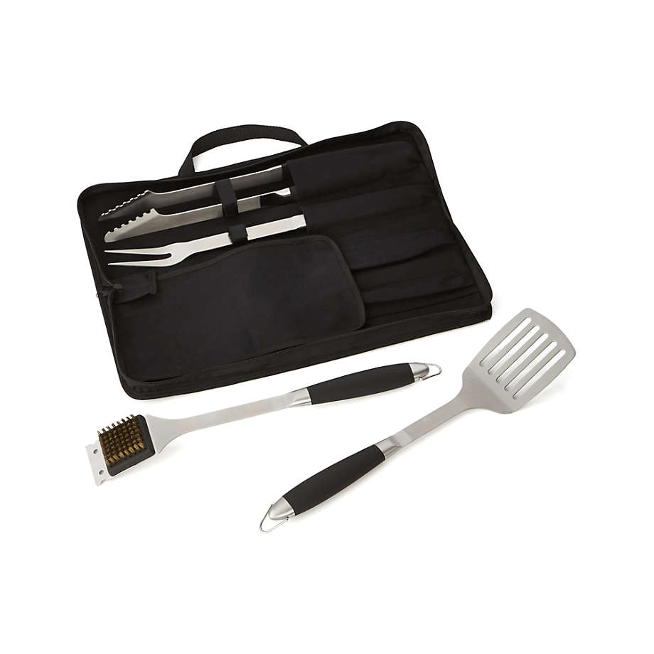 Black-Handled 4-Piece Barbecue Tool Set