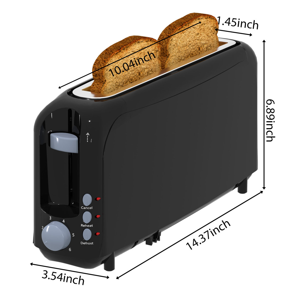 Yellow 2-Slice Slim Toaster - 10" Long Slot For Bagels & Artisan Bread, 6 Shade Settings, Cancel/Reheat/Defrost, Removable Crumb Tray, Auto Shut-Off