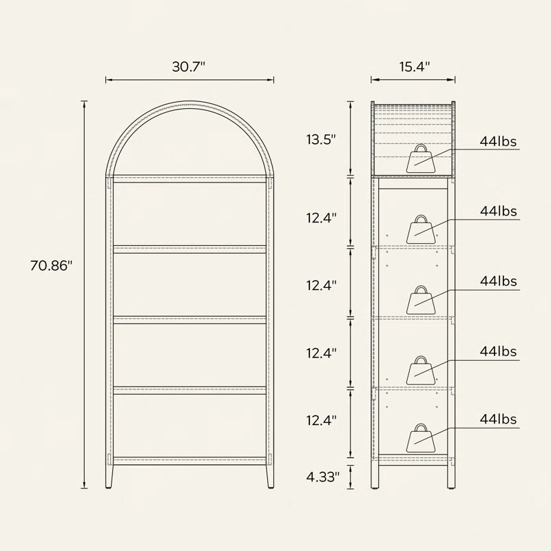 Bookcase Storage Display Cabinet With 5 Shelves