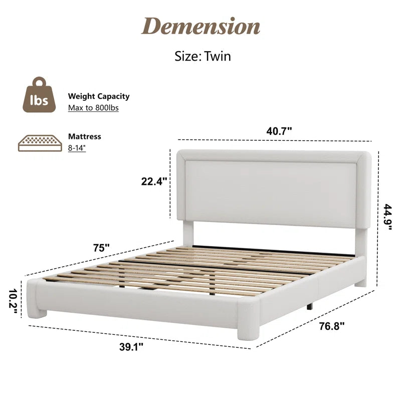 Boucle Bed Frame, Upholstered Cloud Bed Frame, Platform Bed Frame With Headboard, Modern Cream Bed Frame
