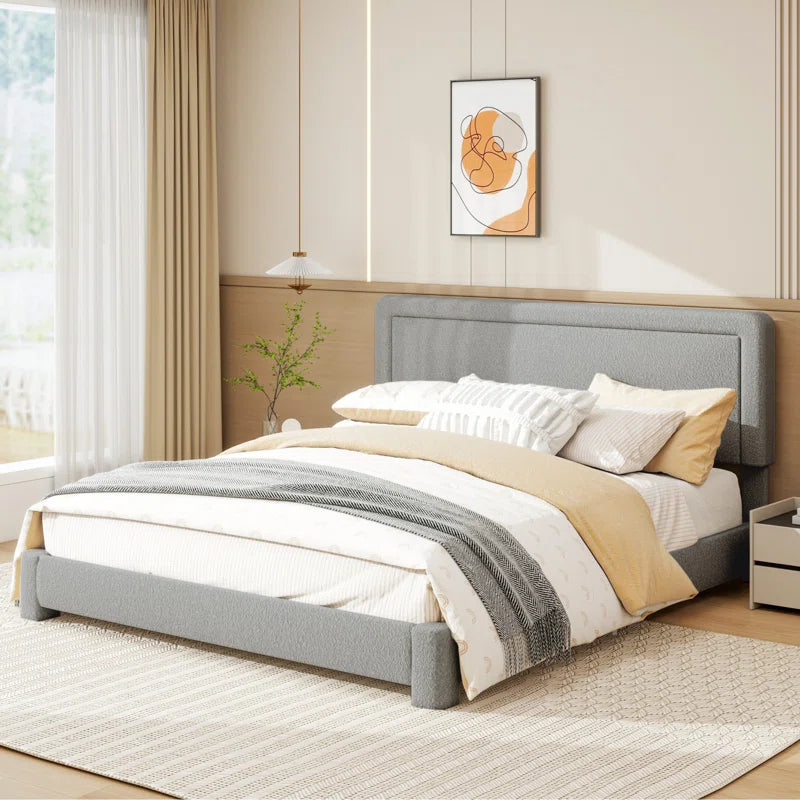 Boucle Bed Frame, Upholstered Cloud Bed Frame, Platform Bed Frame With Headboard, Modern Cream Bed Frame