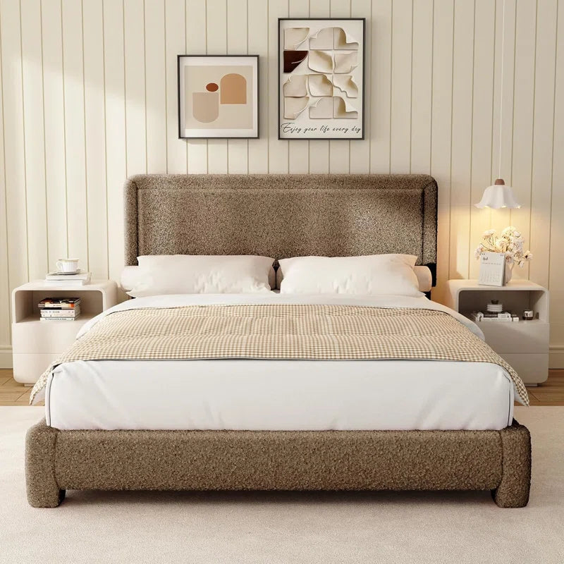 Boucle Bed Frame, Upholstered Cloud Bed Frame, Platform Bed Frame With Headboard, Modern Cream Bed Frame