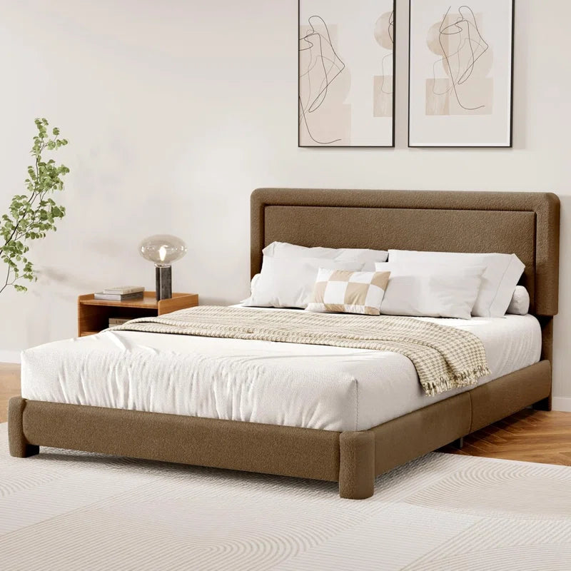 Boucle Bed Frame, Upholstered Cloud Bed Frame, Platform Bed Frame With Headboard, Modern Cream Bed Frame