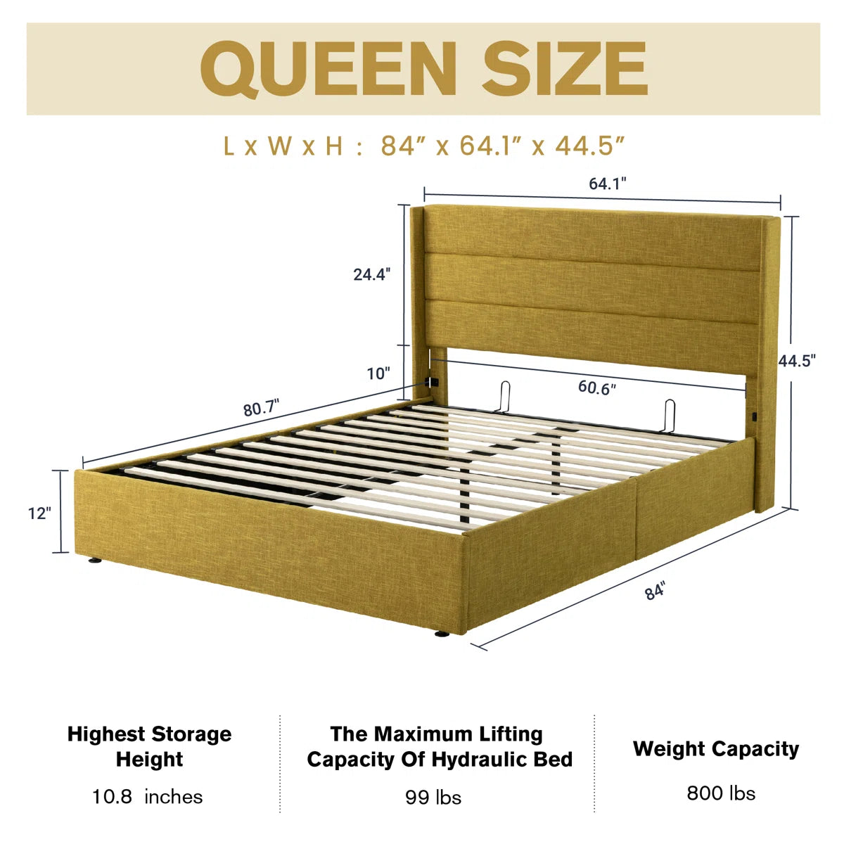 Braya Hydraulic Lift Up Storage Upholstered Platform Bed