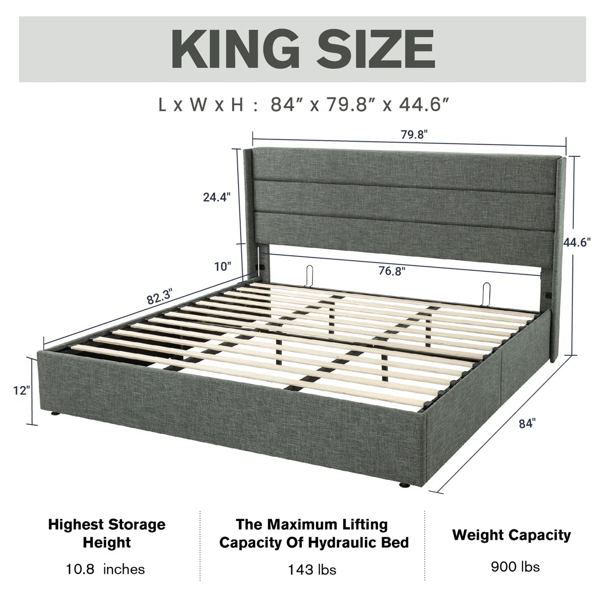 Braya Hydraulic Lift Up Storage Upholstered Platform Bed