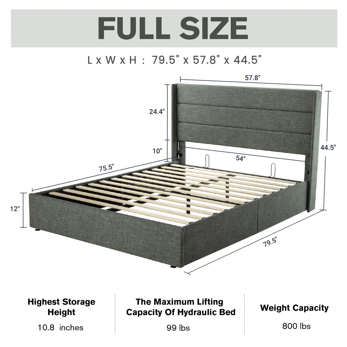Braya Hydraulic Lift Up Storage Upholstered Platform Bed