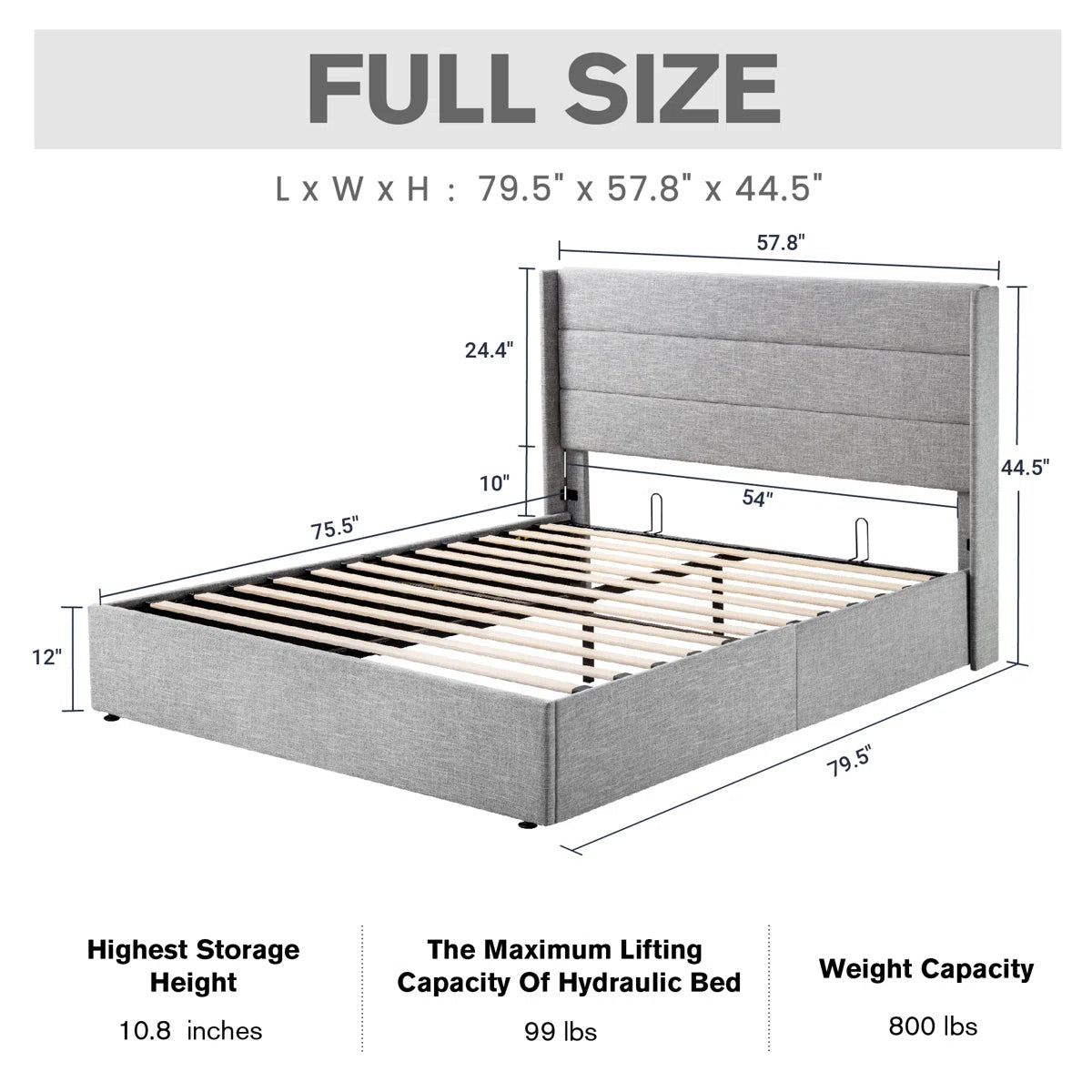 Braya Hydraulic Lift Up Storage Upholstered Platform Bed