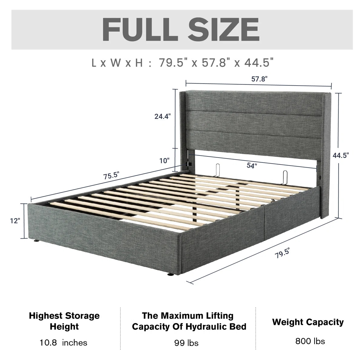 Braya Hydraulic Lift Up Storage Upholstered Platform Bed